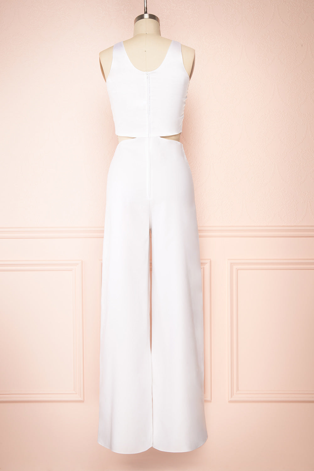Yolanda White Sleeveless Cut-Out Satin Jumpsuit | Boudoir 1861 back view