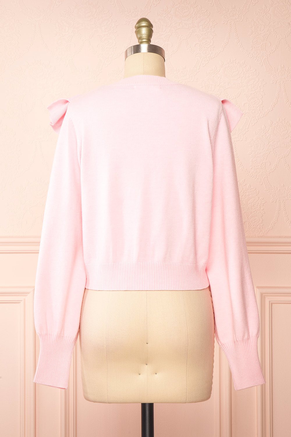 Youjeen Pink Knit Cardigan w/ Ruffles | Boutique 1861 back view