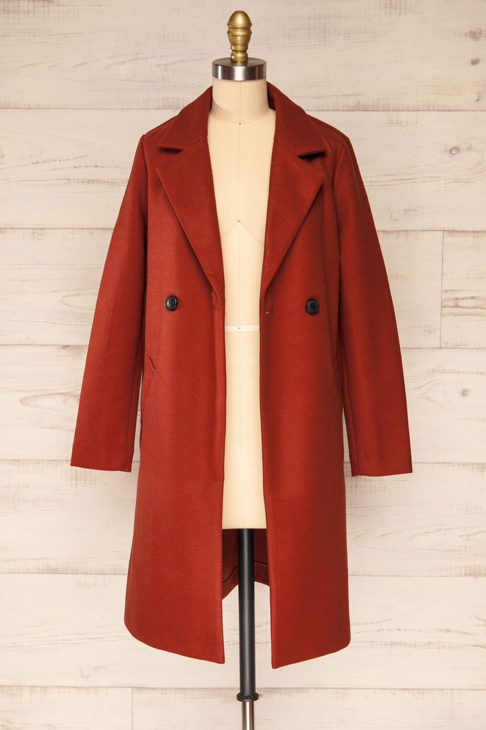 Youri Rust Buttoned Trench Coat with Pockets | La petite garçonne front view open