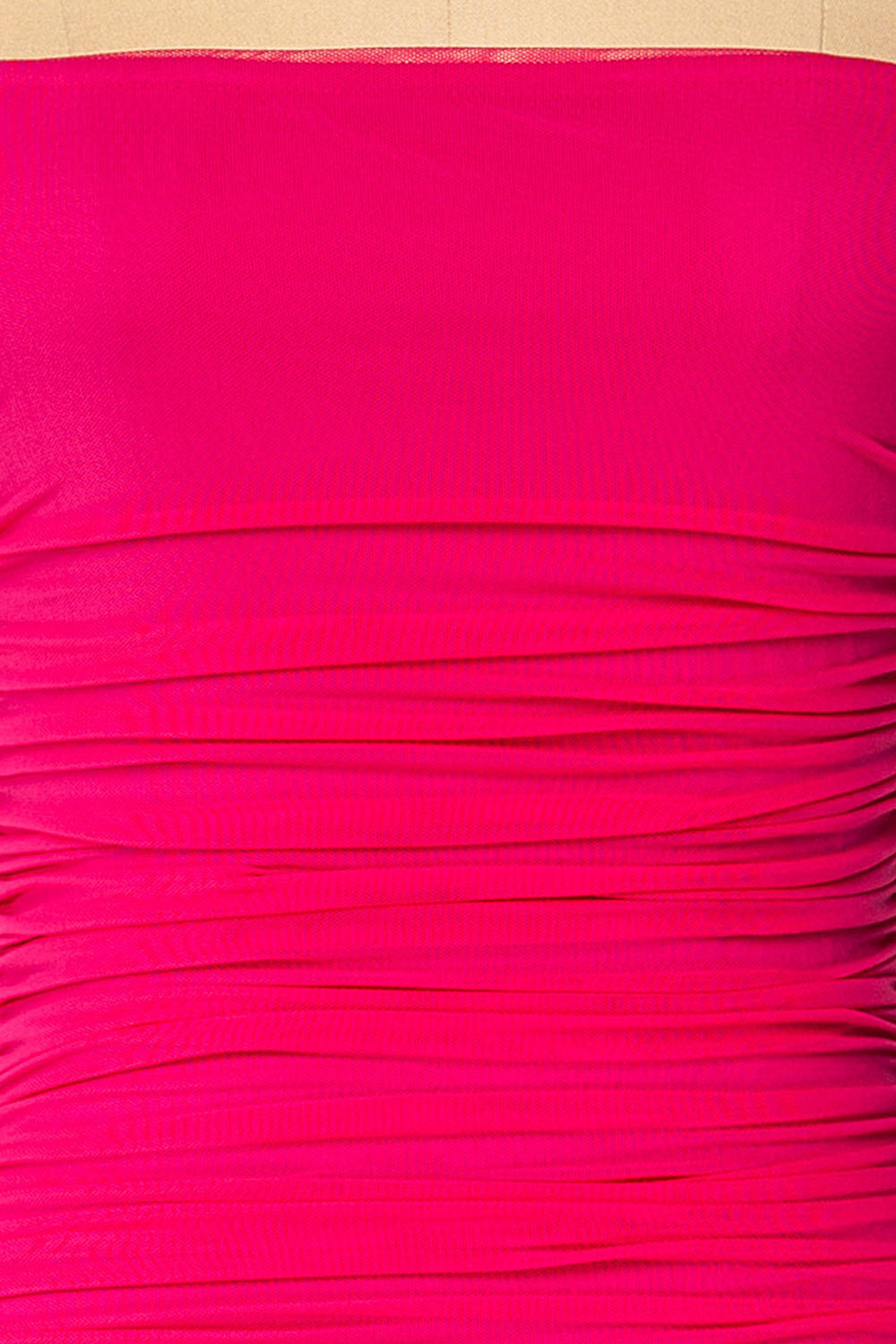 Yurtof Fuchsia Fitted Ruched Midi Dress | La petite garçonne fabric