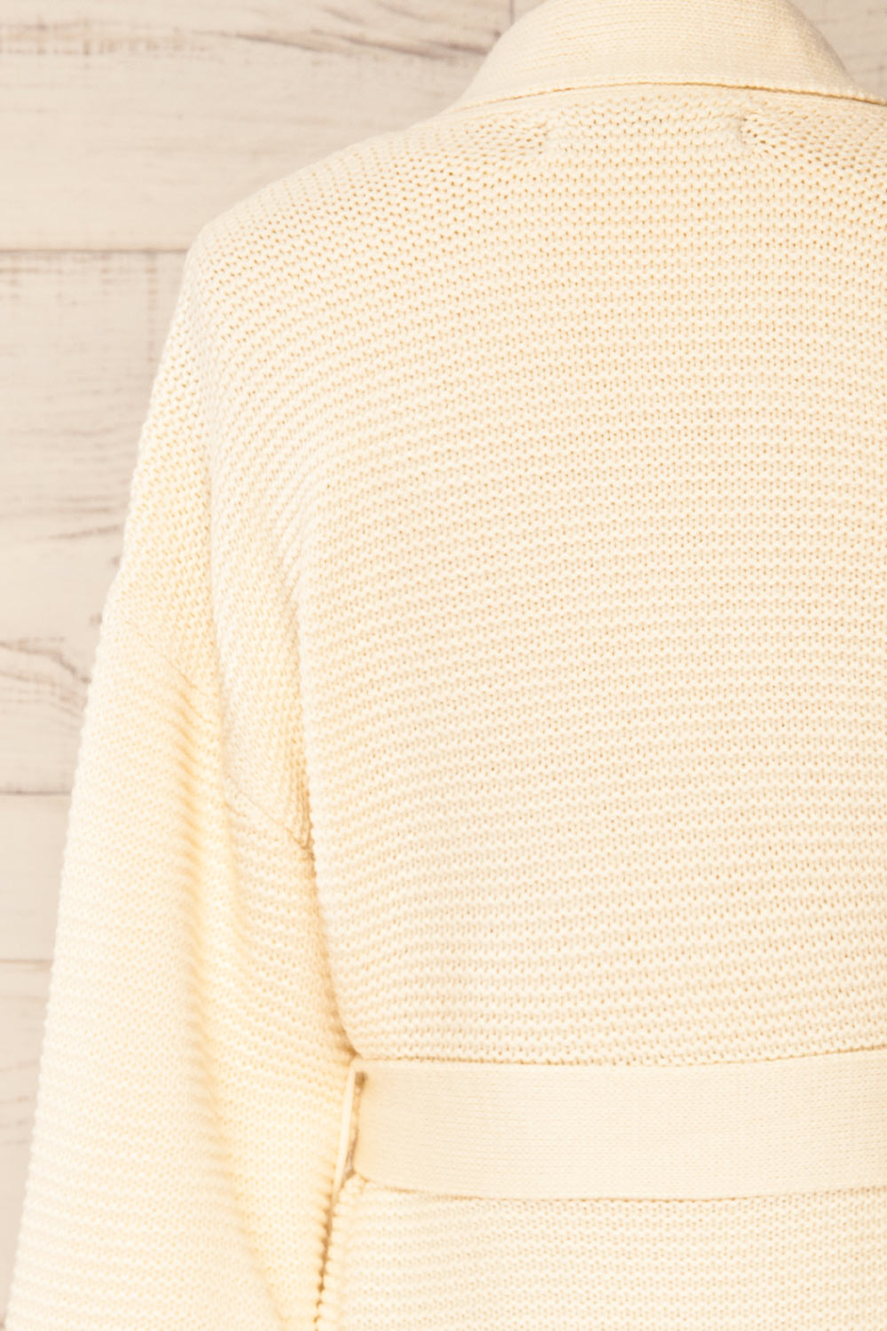Yvelain Beige Long Knit Cardigan w/ Belt | La petite garçonne back close-up
