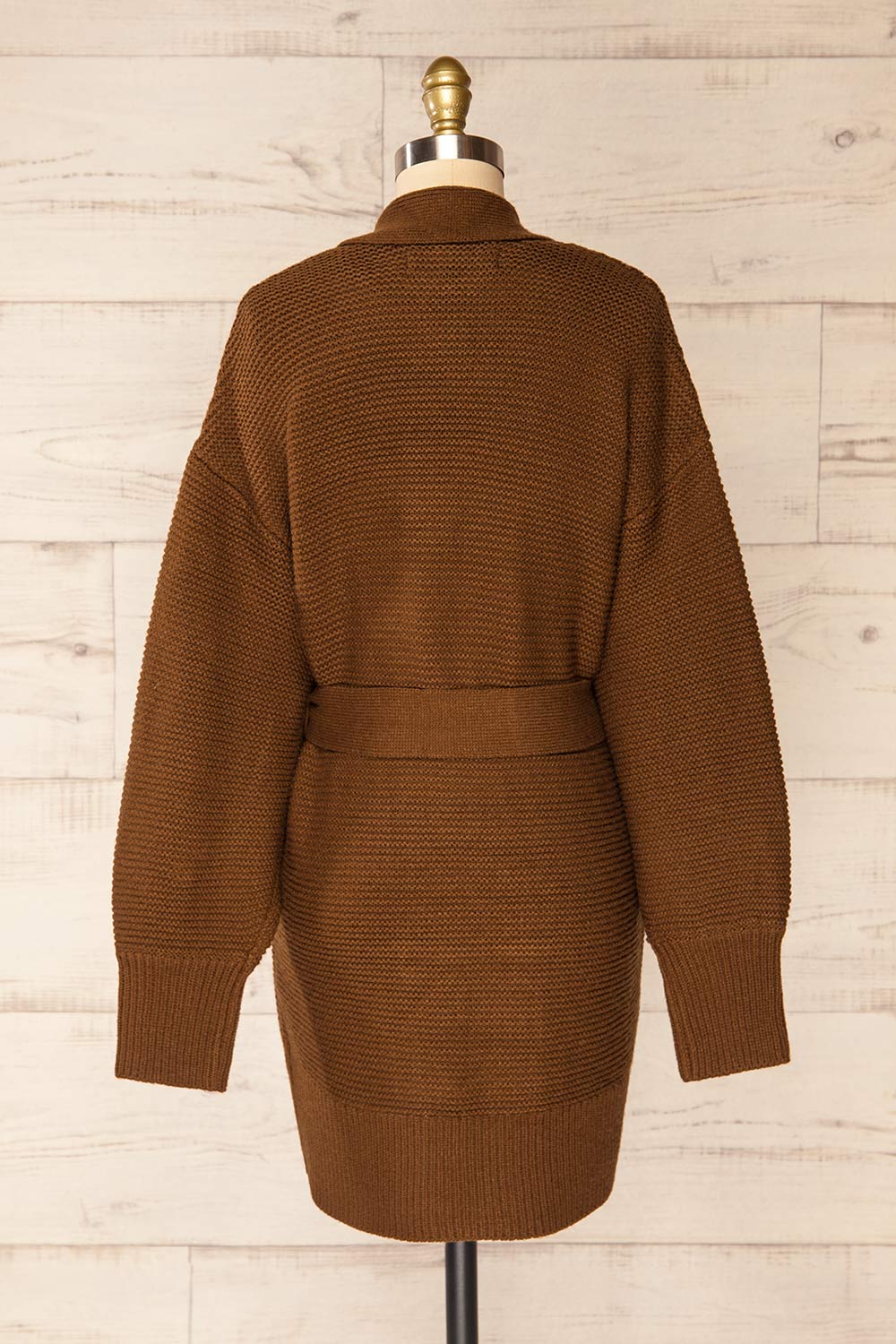 Yvelain Brown Long Knit Cardigan w/ Belt | La petite garçonne back view