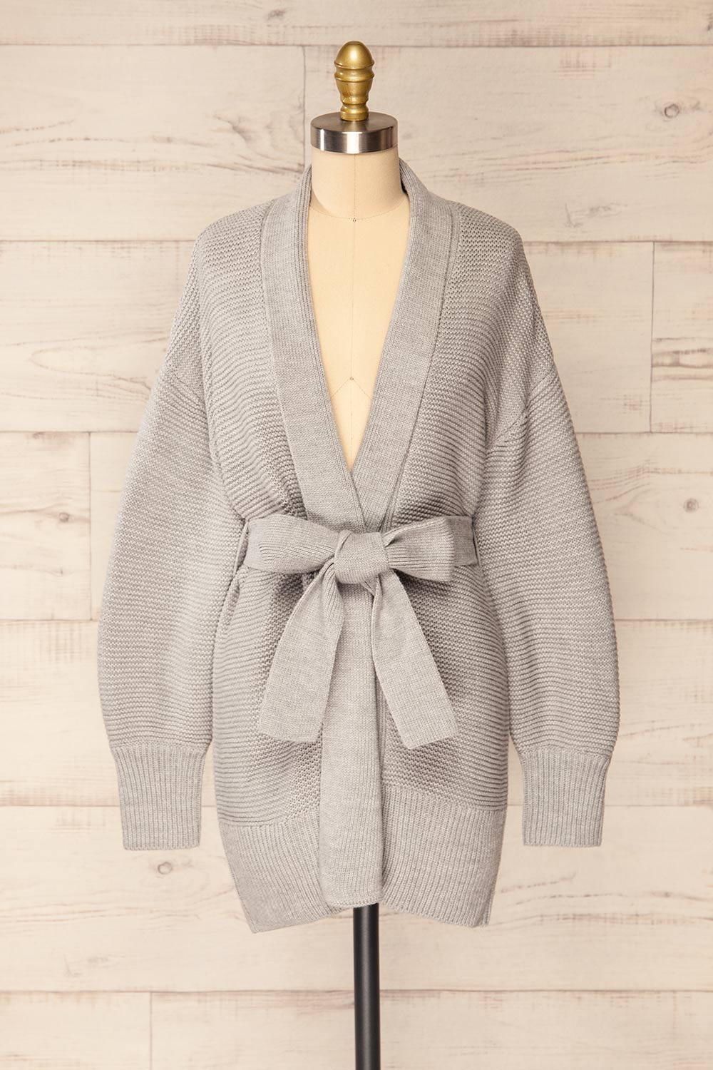 Yvelain Grey Long Knit Cardigan w/ Belt | La petite garçonne front view