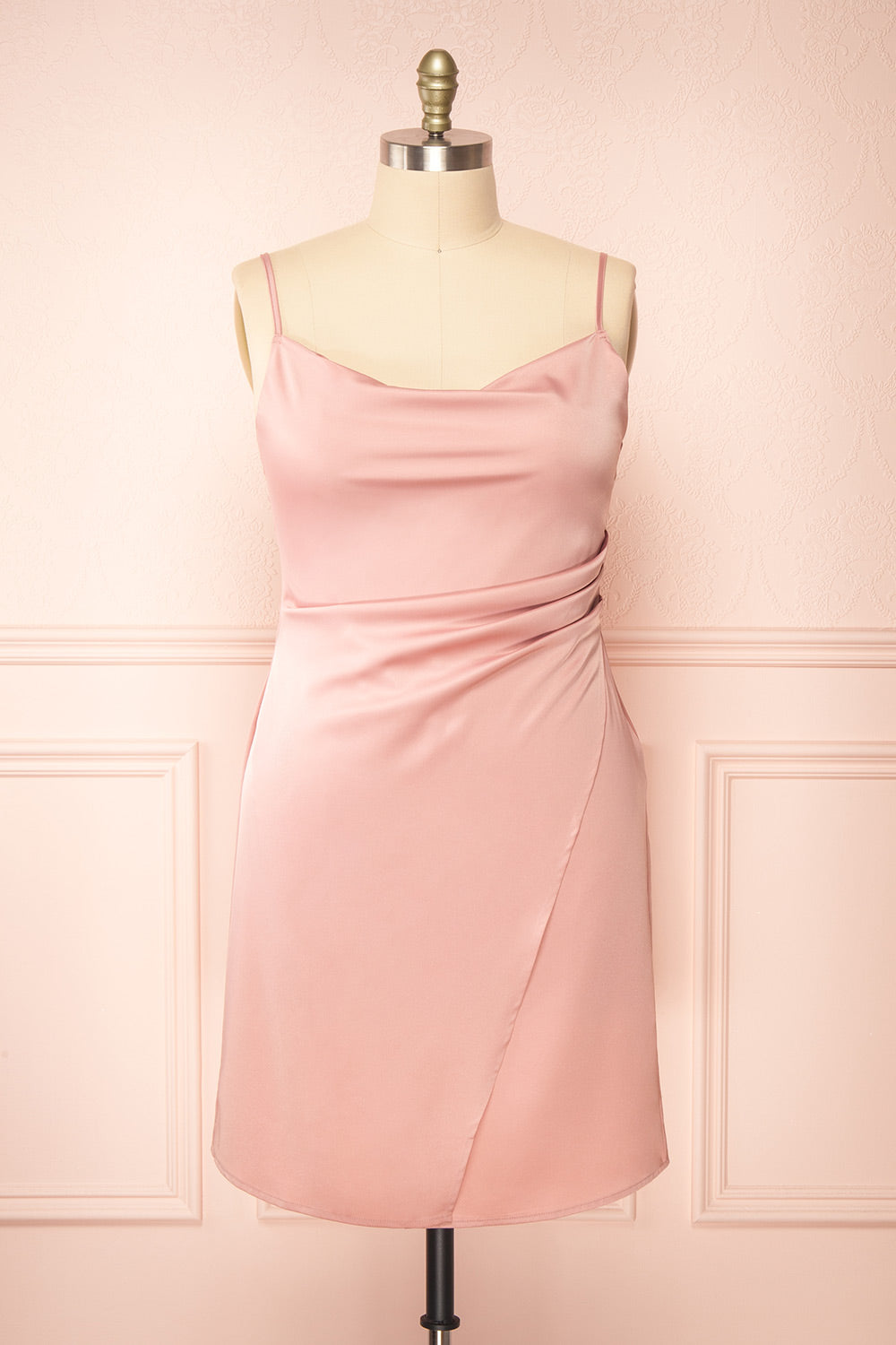 Zaina Pink Cowl Neck Satin Slip Dress | Boutique 1861 front plus size