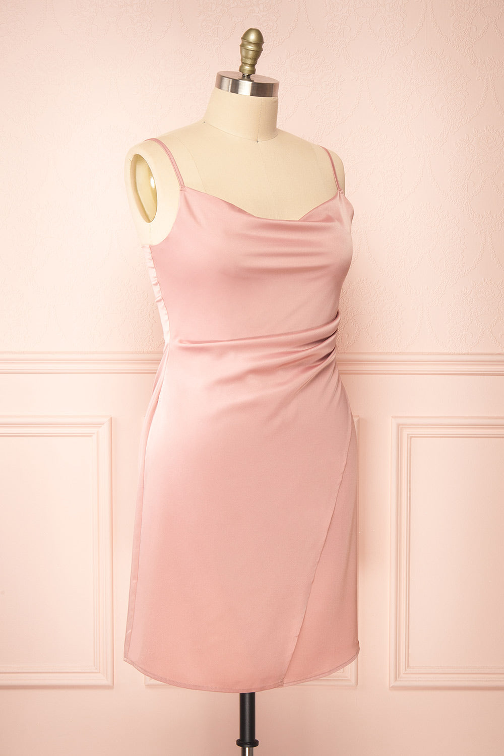 Zaina Pink Cowl Neck Satin Slip Dress | Boutique 1861 side plus size