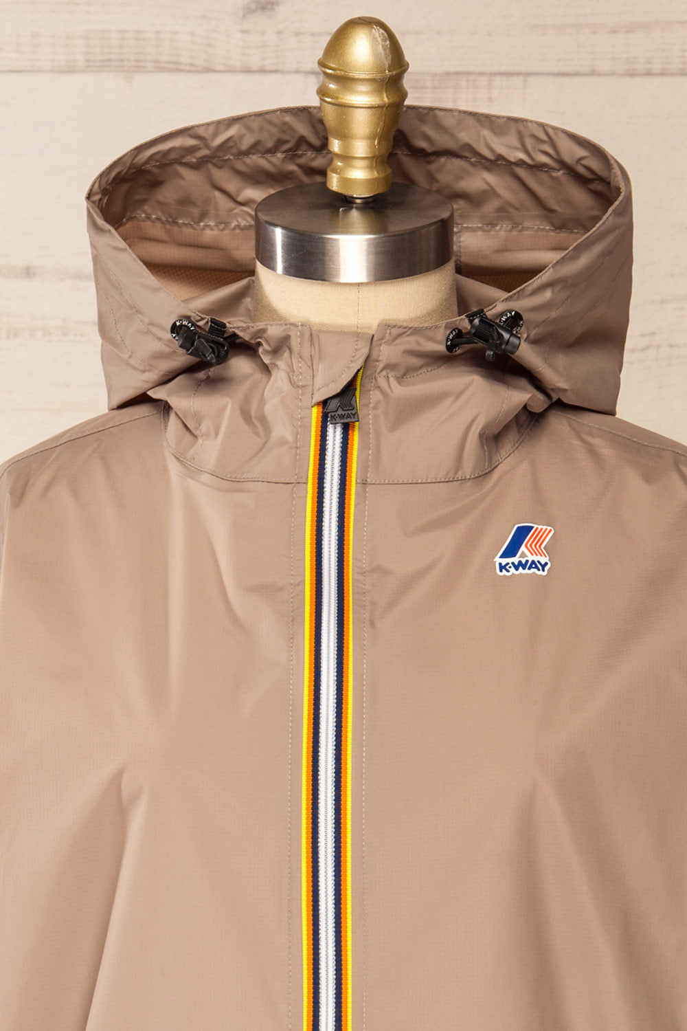 Zamora Taupe Packable Rain Jacket | La petite garçonne front close-up