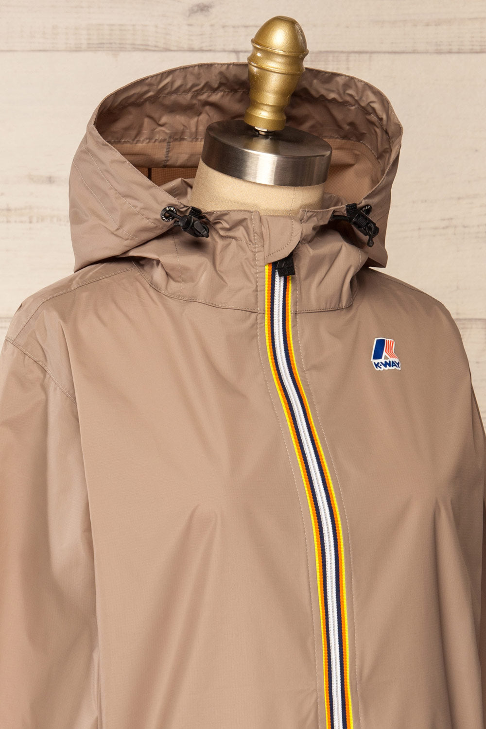 Zamora Taupe Packable Rain Jacket | La petite garçonne side close-up