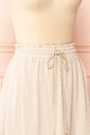 Zaphara Beige Midi Skirt w/ Drawstring | Boutique 1861  side close-up
