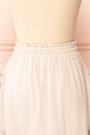 Zaphara Beige Midi Skirt w/ Drawstring | Boutique 1861  back close-up