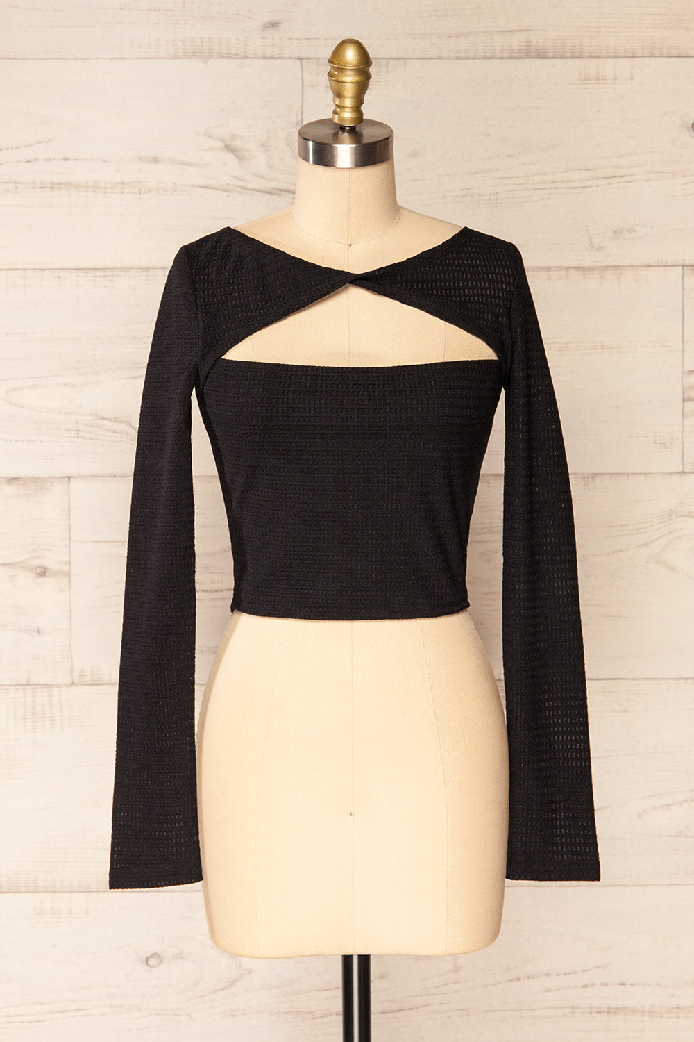 Zayna Black Twist Front Long Sleeve Top | La petite garçonne front view