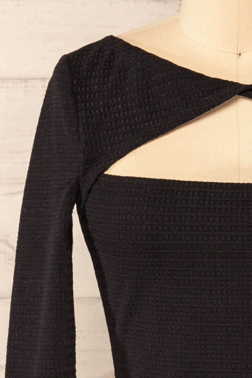 Zayna Black Twist Front Long Sleeve Top | La petite garçonne front close-up
