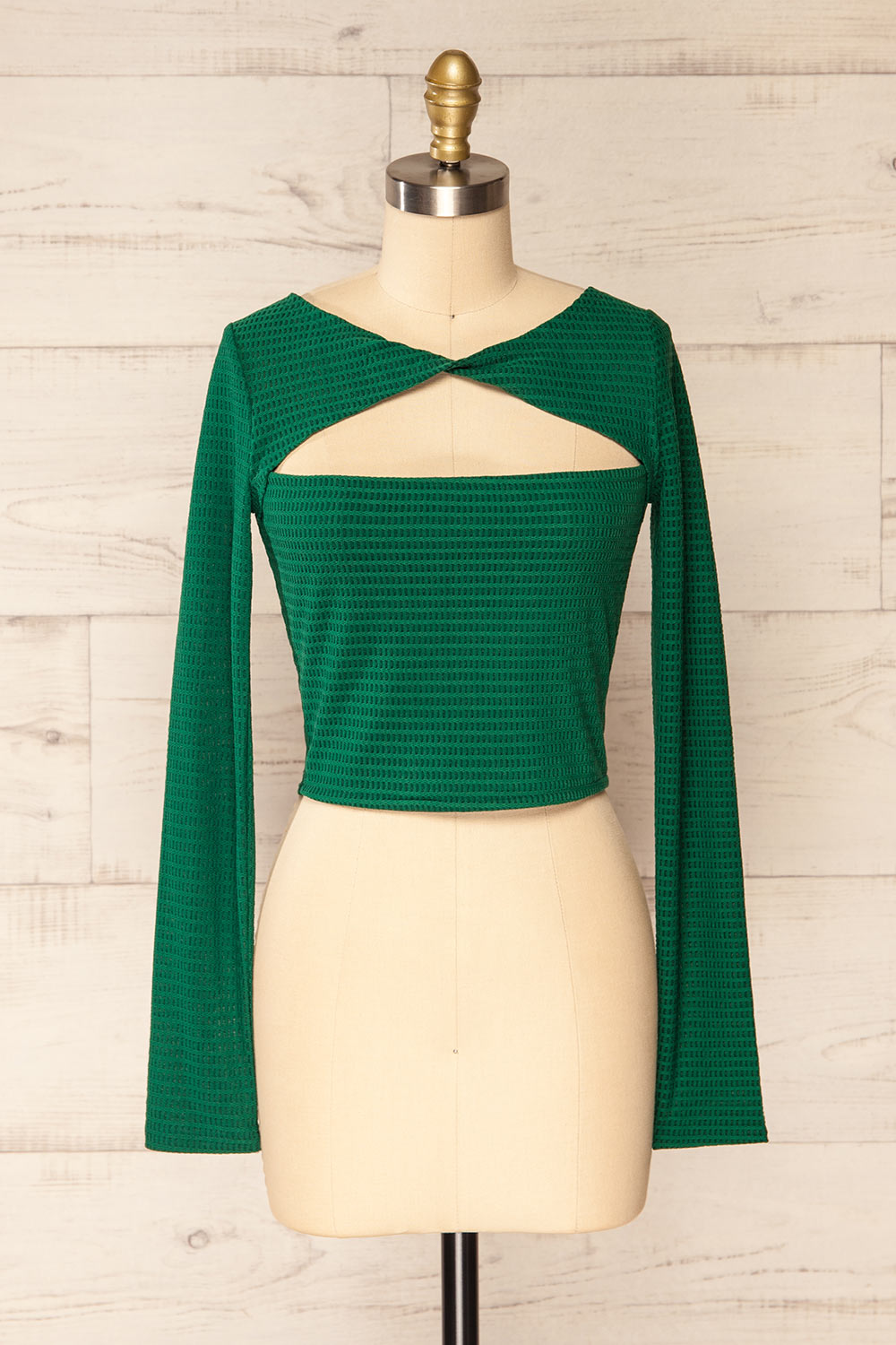 Zayna Green Twist Front Long Sleeve Top | La petite garçonne front view