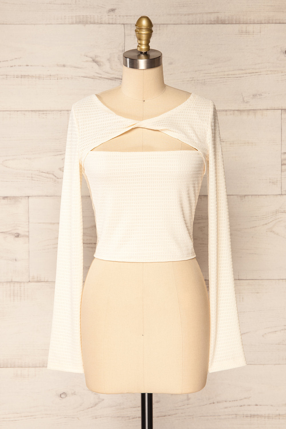 Zayna Ivory Twist Front Long Sleeve Top | La petite garçonne front view