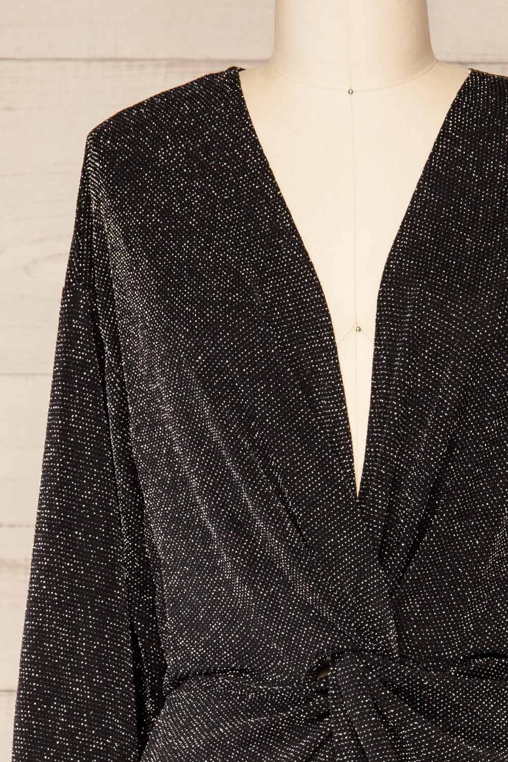 Zinda | Long Sleeve Romper w/ Metallic Detailing front close-up