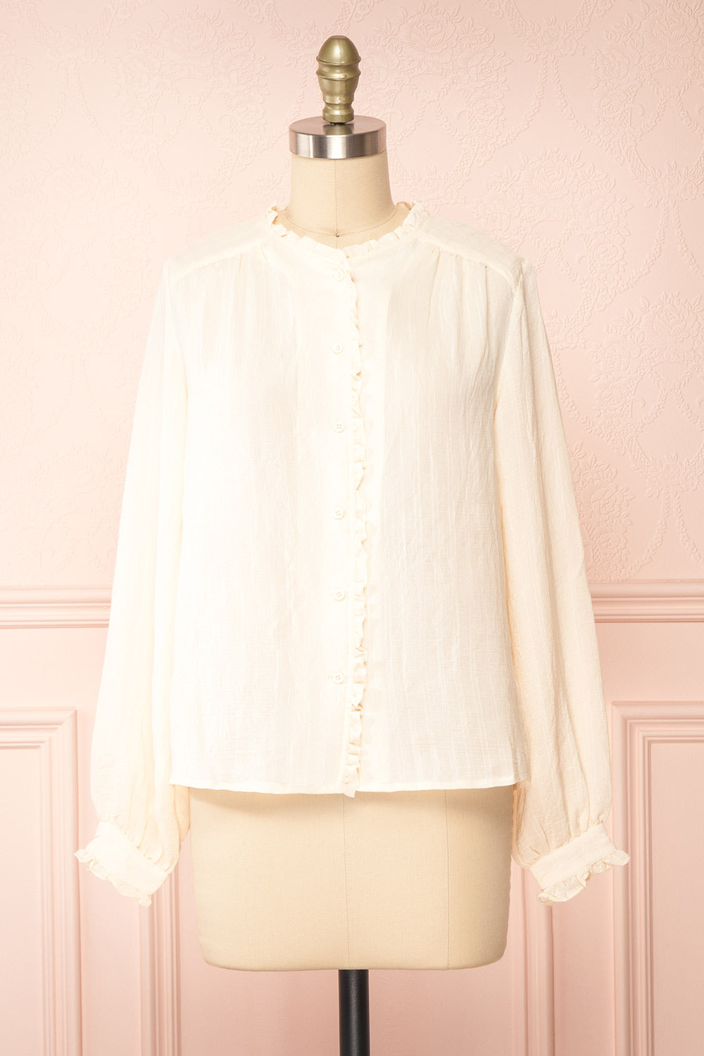Zuri Button-Up Blouse w/ Ruffles | Boutique 1861 front view