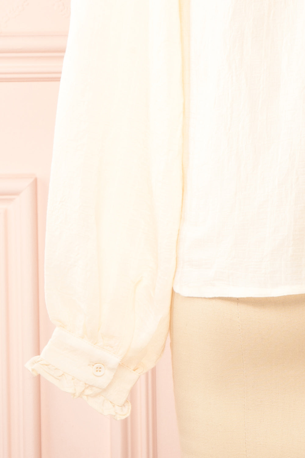 Zuri Button-Up Blouse w/ Ruffles | Boutique 1861 sleeve close-up