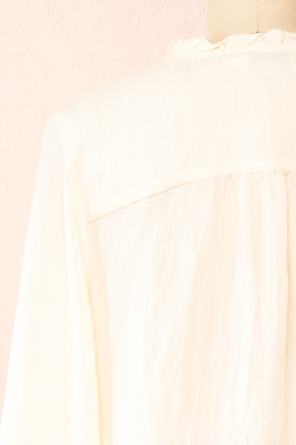 Zuri Button-Up Blouse w/ Ruffles | Boutique 1861 back close-up