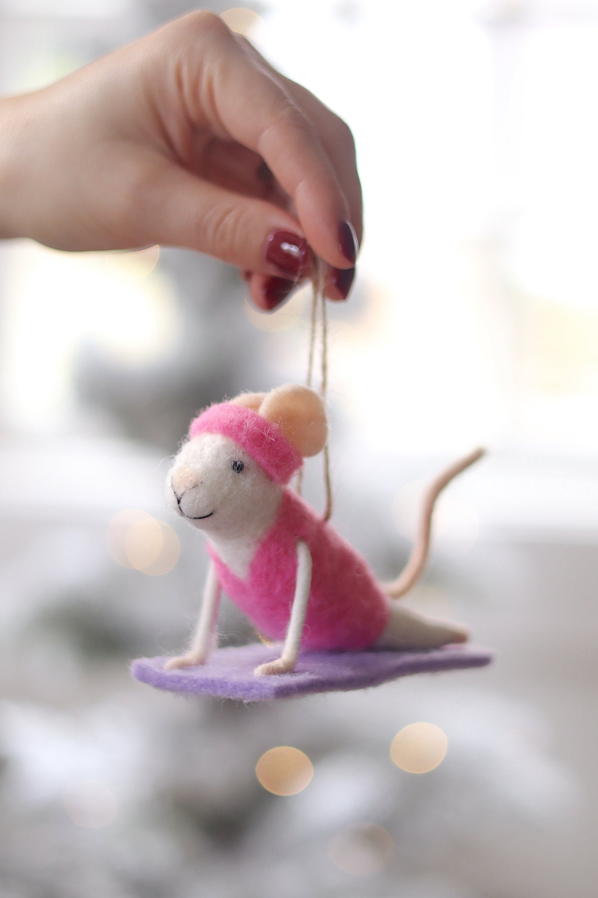lifestyle view of yoga yolanda Sporty Holiday Mouse Ornament - 10 Options | Maison garçonne