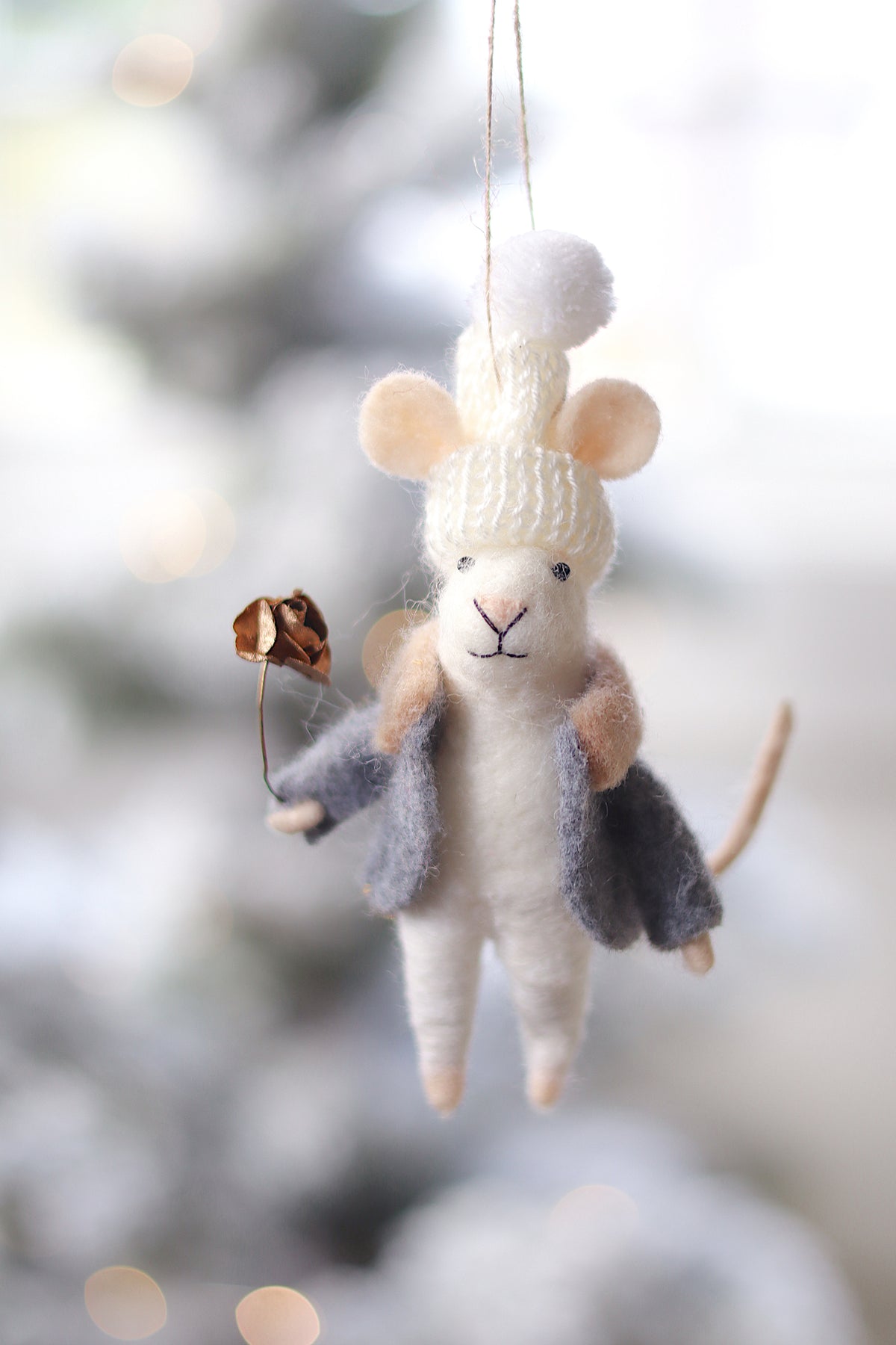 lifestyle view of gilded rose glen Outdoor Holiday Mouse Ornament - 10 Options at Maison garçonne
