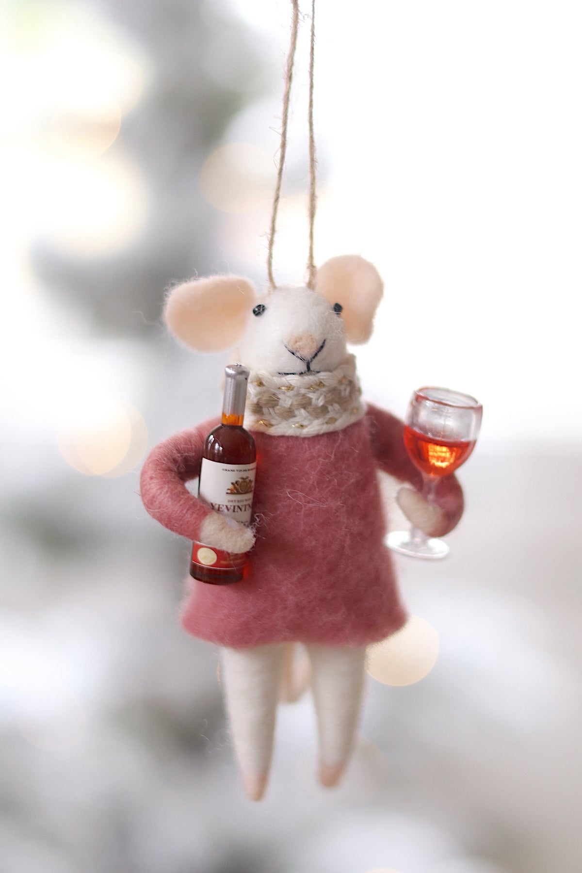 lifestyle view of merlot millie Wine Holiday Mouse Ornament - 4 Options at Maison garçonne