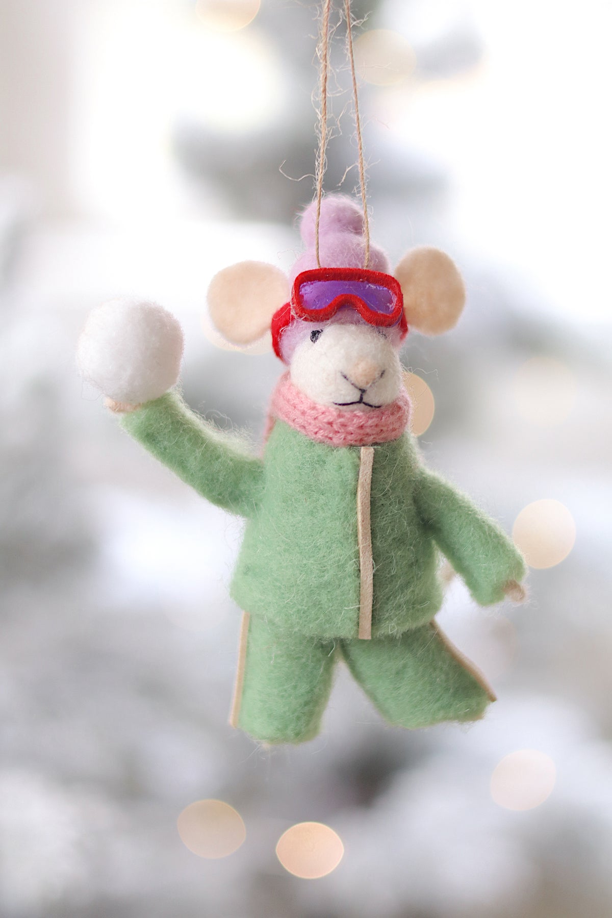 lifestyle view of snowball sarah Outdoor Holiday Mouse Ornament - 10 Options at Maison garçonne