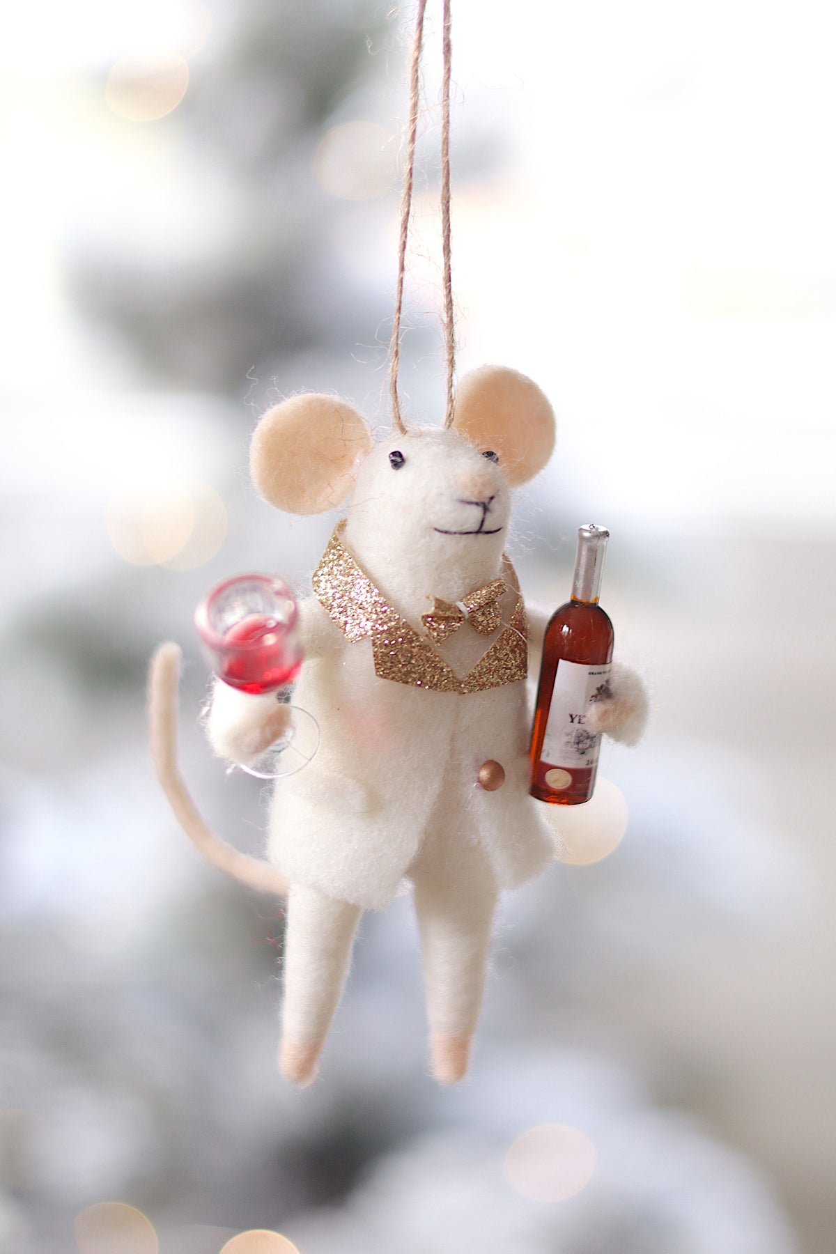 lifestyle view of cheers to you chuck Wine Holiday Mouse Ornament - 4 Options at Maison garçonne