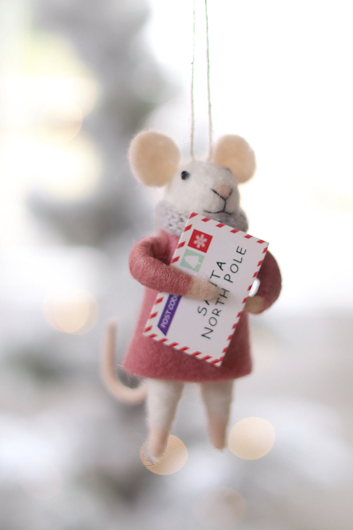 lifestyle view of letter to santa lucy Christmas Errands Holiday Mouse Ornament - 3 Options at Maison garçonne  