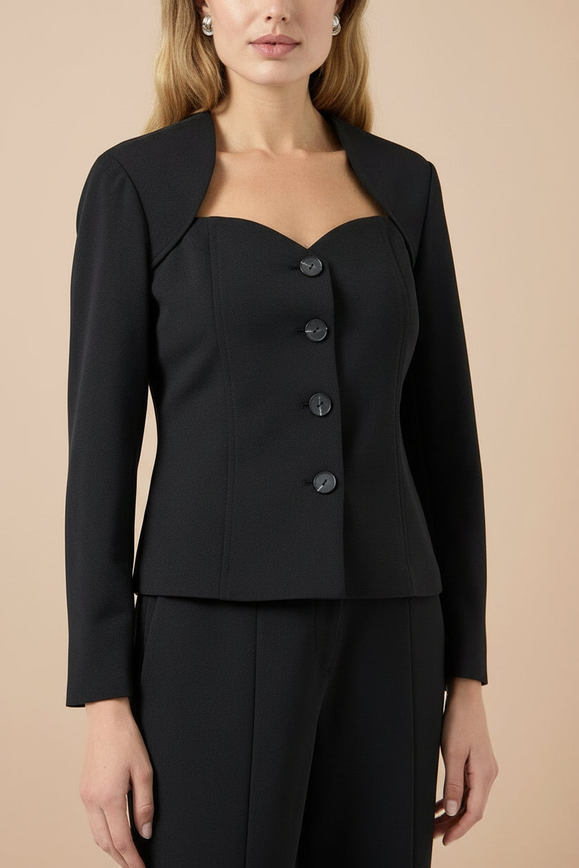 Adonie | Veston Tailleur Noir avec Décolleté Cœur