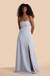 Estella Blue Maxi A-line Dress w/ Slit | Boudoir 1861 front model