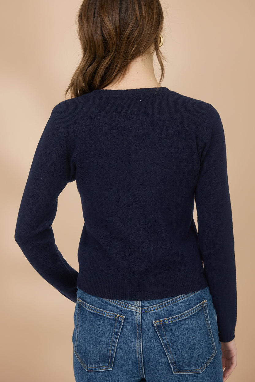 Andenes Navy Buttoned-Up Cardigan | La petite garçonne back model