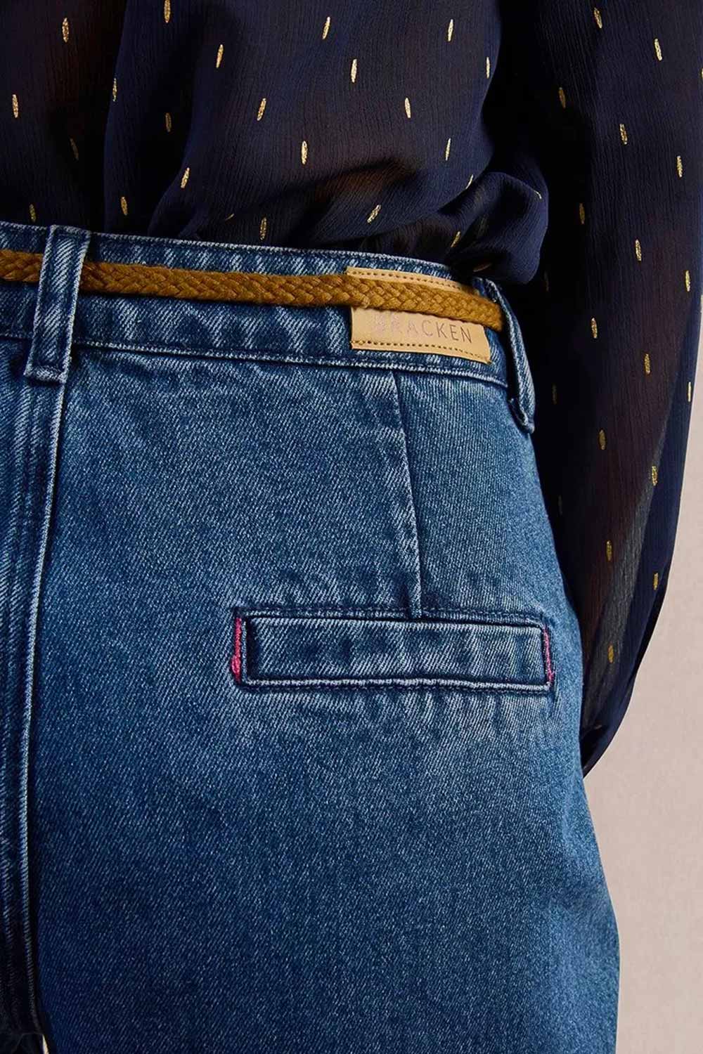 Avellino Blue Denim Pants with Belt | La petite garçonne model details 