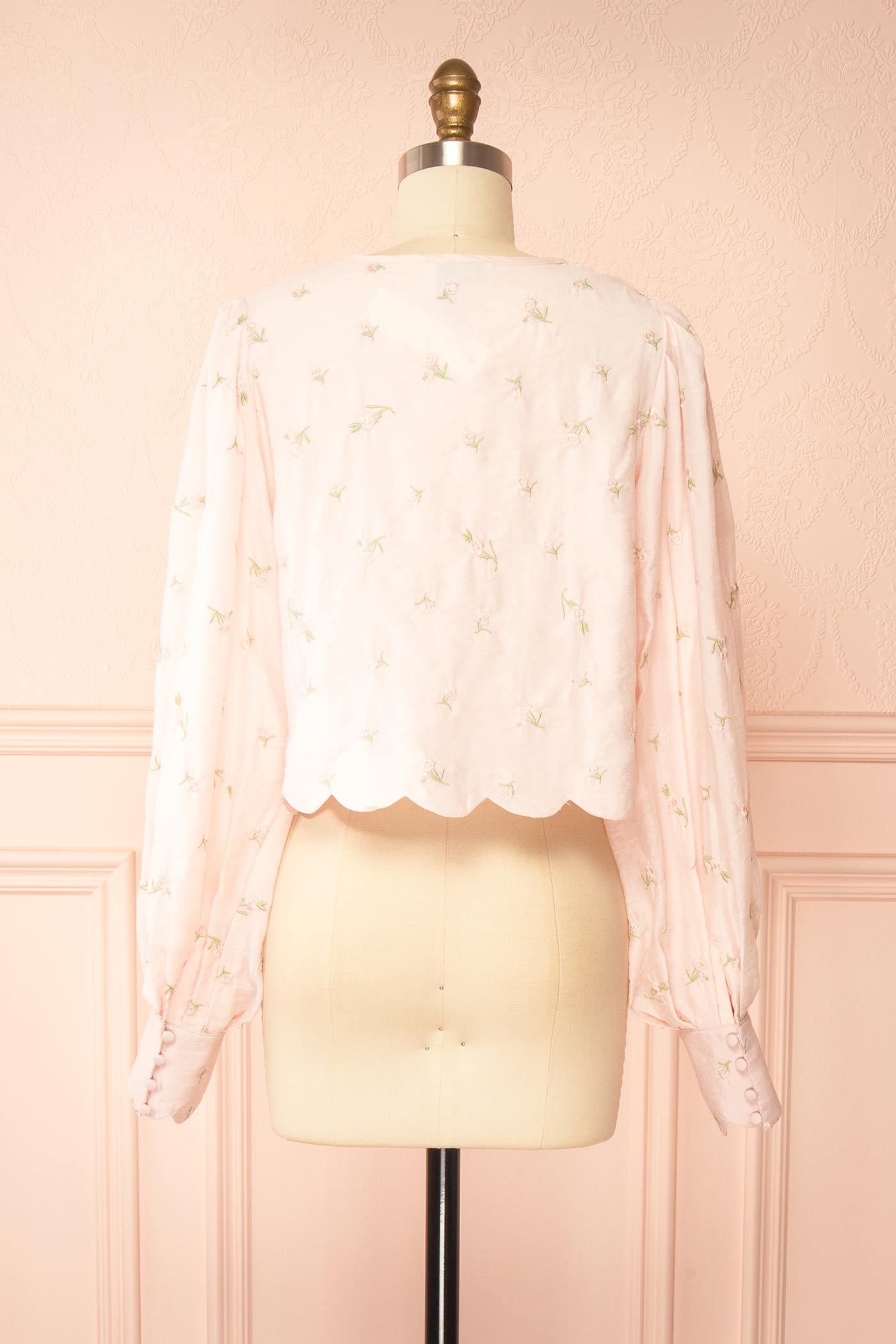 Abbette Pink Floral Embroidered Tie-Front Top with Scalloped Trim | Boutique 1861 back view