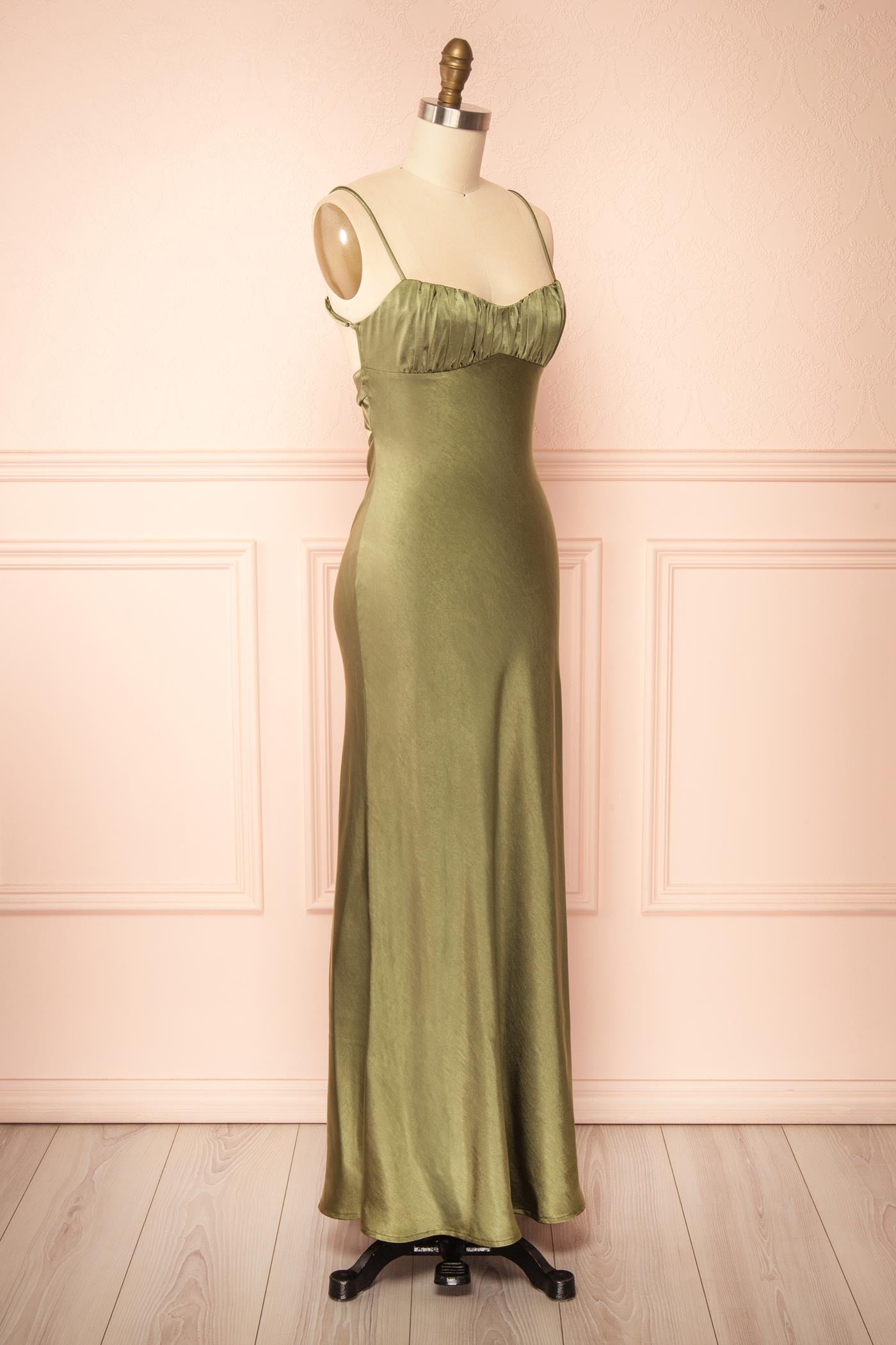 Acibelle Green Maxi Satin Dress with Open Back | Boutique 1861 side view