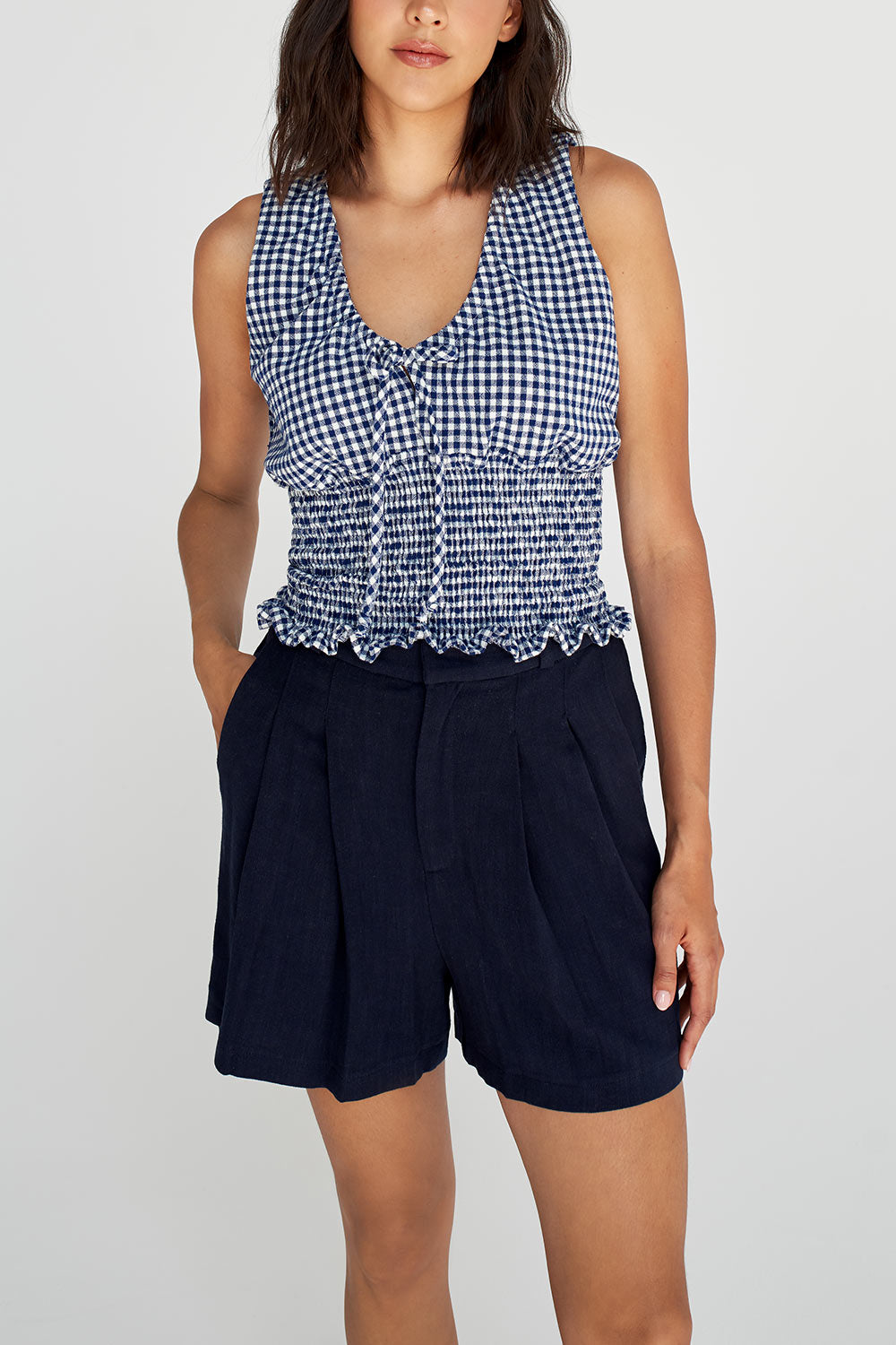 Grayce Navy High-Waisted Shorts by Dailystory | La petite garçonne