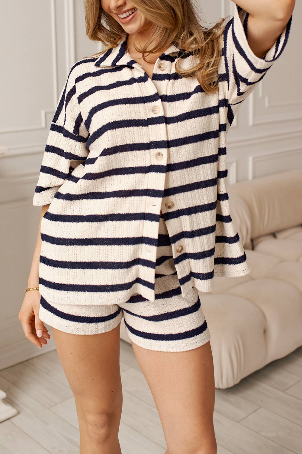 Mylla Navy Short-Sleeved Striped Shirt by Dailystory | La petite garçonne view