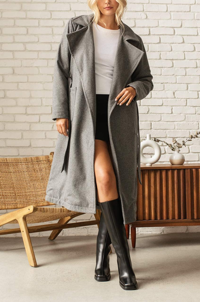 Apolline Grey Belted Wool Coat
