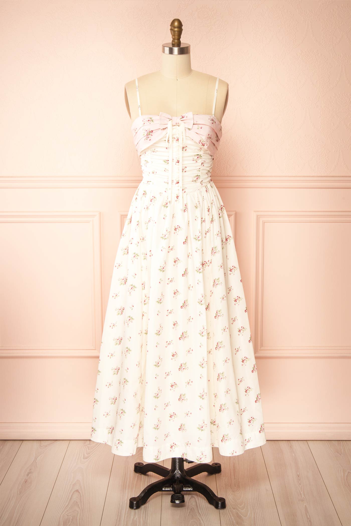 Ashleigh Floral Midi Dress with Contrast Top | Boutique 1861 front view