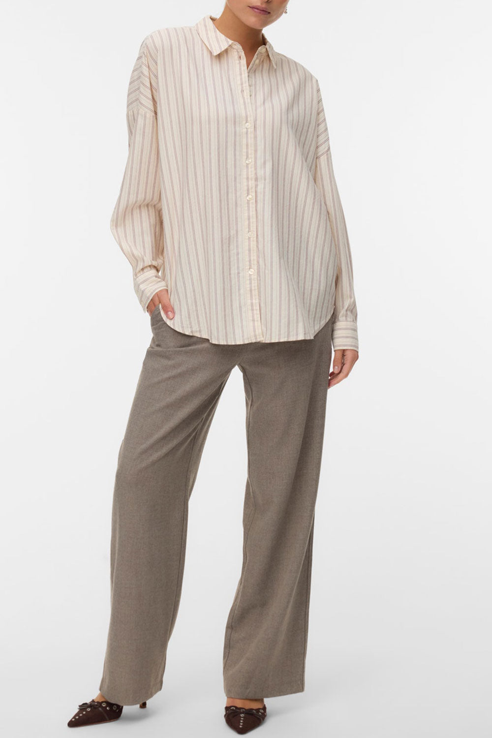 Woman wearing Bahamas Striped Button-Up Cotton Shirt | La petite garçonne close out