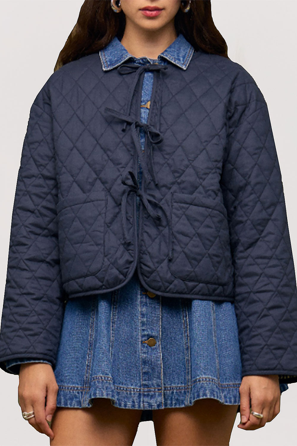 Ballia | Veste Réversible en Vichy Marine à Nouer