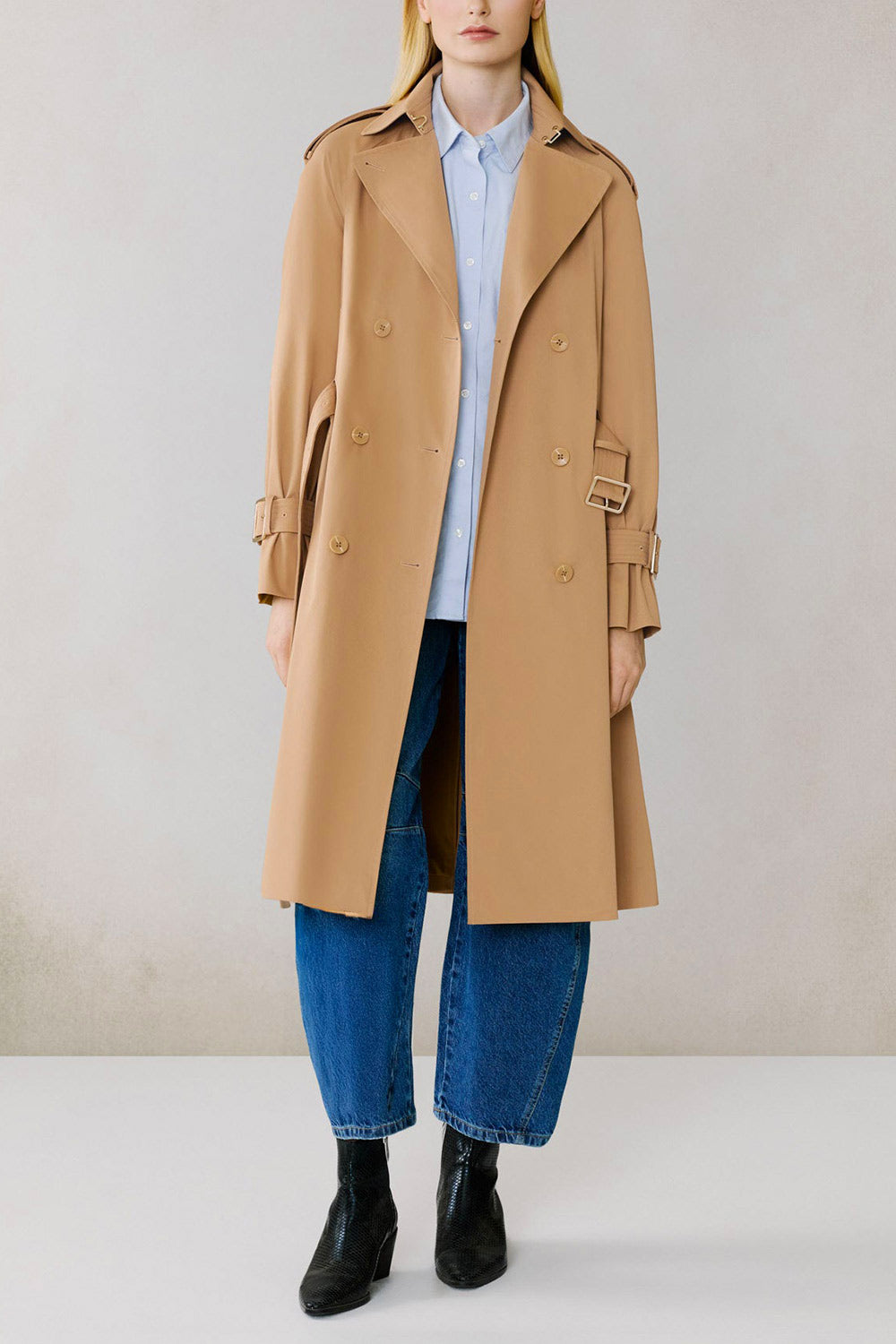 Beckie Long Beige Coat with Belt | La petite garçonne open model