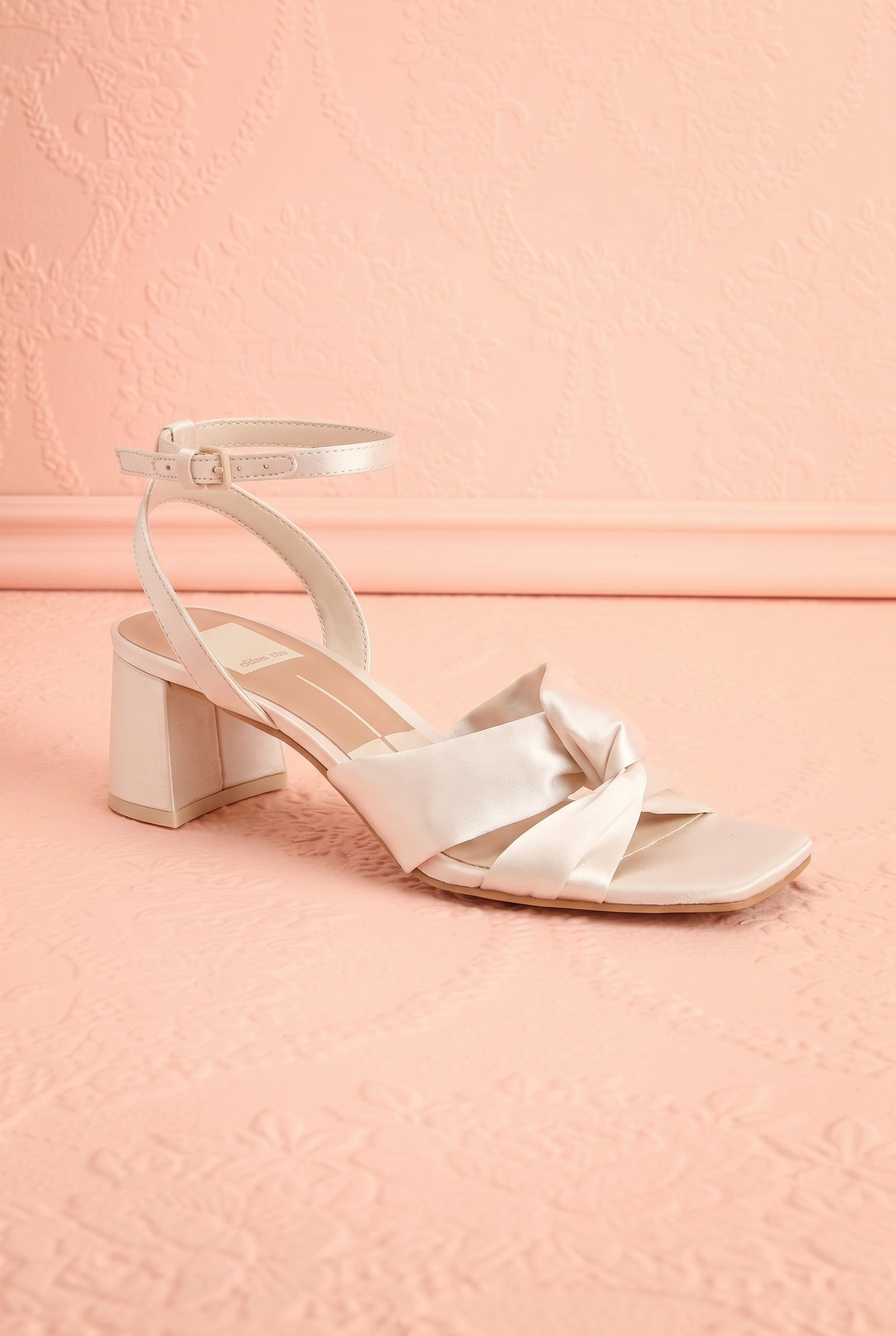 Profile Brenna Ivory Satin Block Heel Sandals with Knot Detail at boutique 1861 