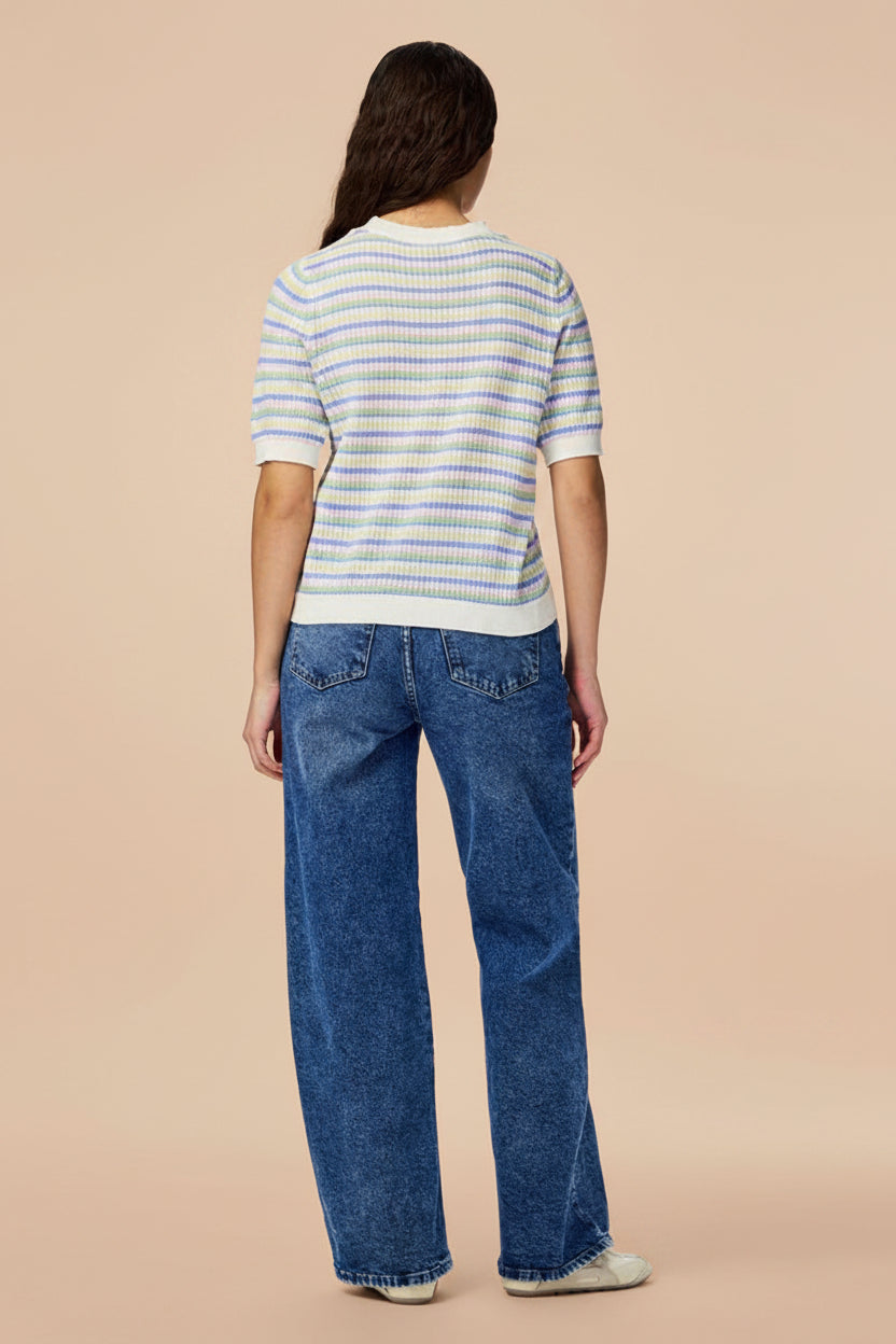 back view of a woman wearing Brynn Multicolour Striped Knitted Top from La petite garçonne