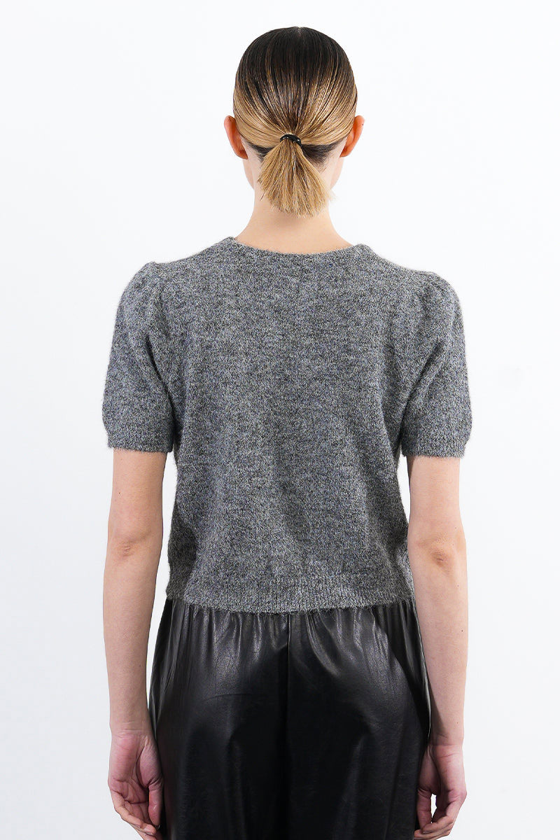 Byram Grey Knitted T-Shirt with Sequin Bow | Boutique 1861 back model
