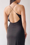 Ocala Black Fitted Open-Back Maxi Dress | La petite garçonne back on model