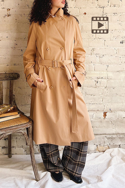 Beckie Long Beige Trench Coat with Belt by Soia & Kyo | La petite