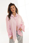 Blairr Stripes Pink Oversized Button-Up Shirt | La petite garçonne on model