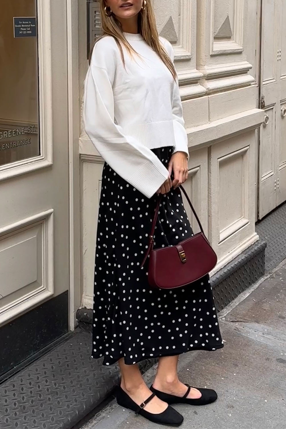 Dailystory Ellye Polka Dot Long Satin Skirt | La petite garçonne