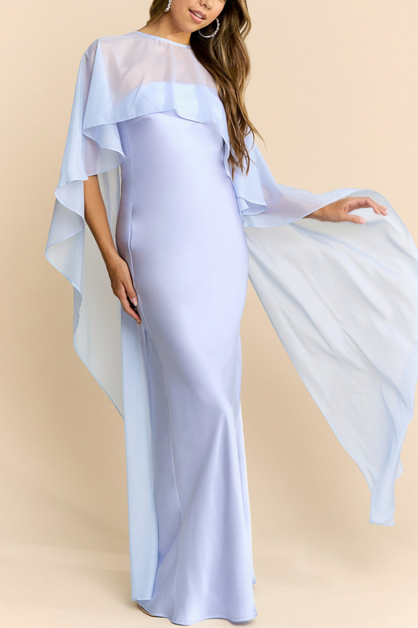 front of a woman wearing Cathleen Lavender Fitted Strapless Satin Maxi Dress from Boutique 1861