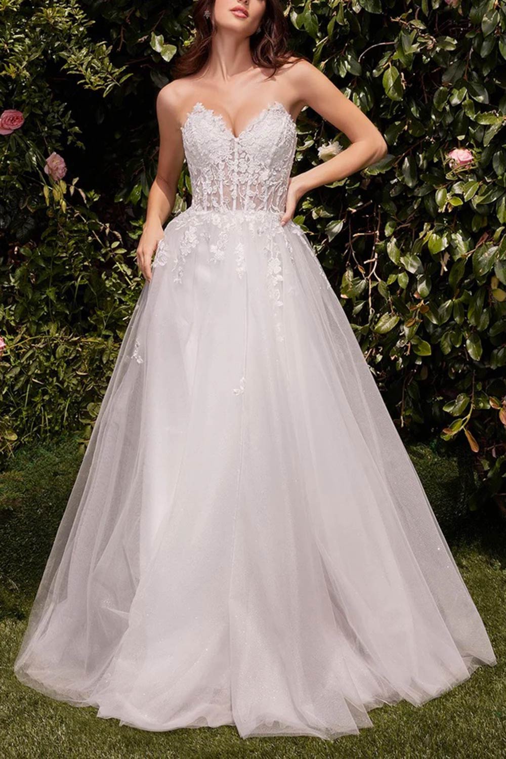 woman wearing Clarissa Strapless Corset Bridal Dress from Boudoir 1861