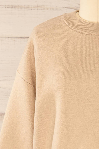 Calye Taupe Oversized Short Sweater | La petite garçonne front close-up